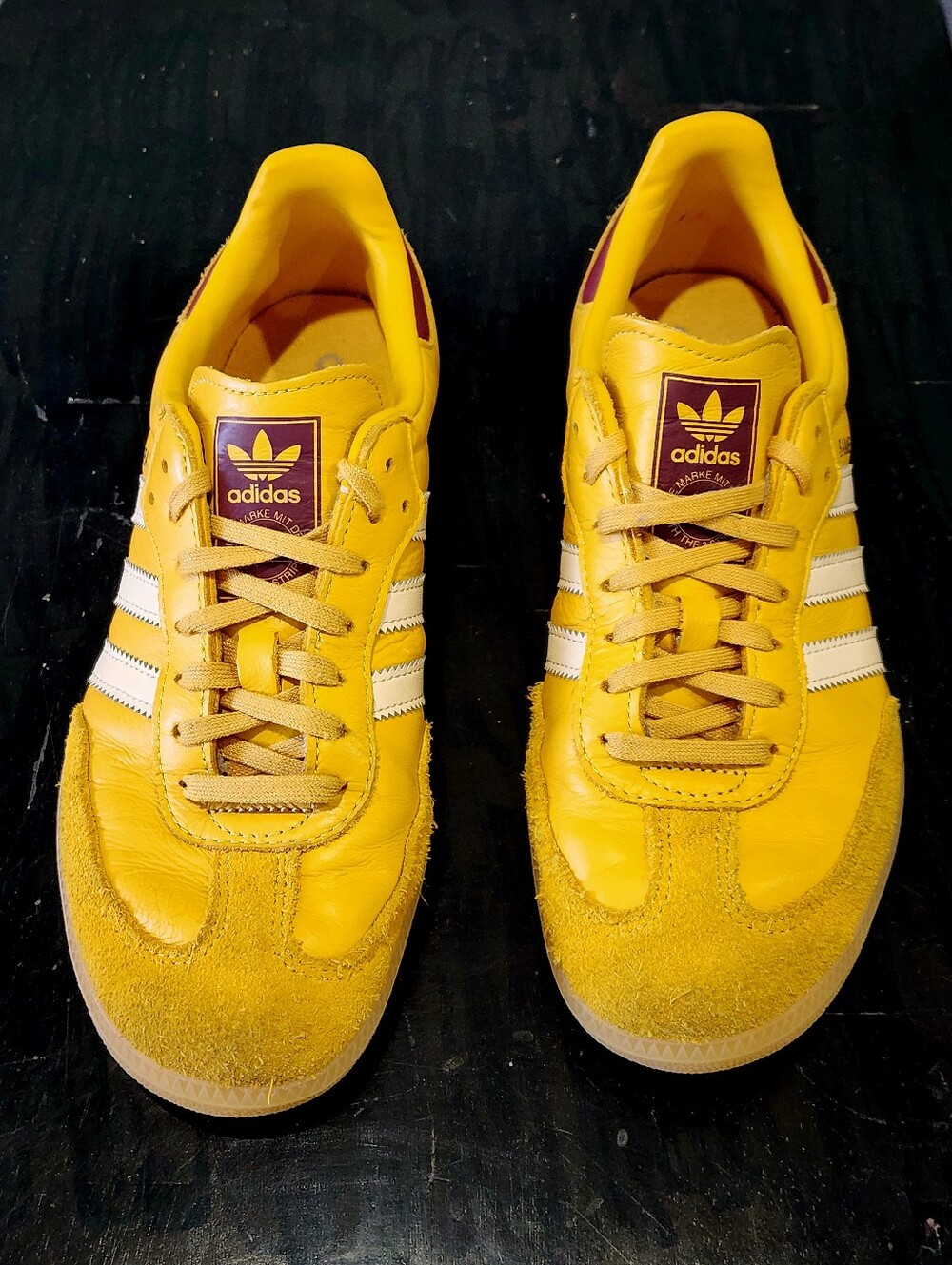ADIDAS | Samba OG J | Preloved Yellow-Crystal Sand-Shadow Red | Size 6.5 Mens - Picture 13 of 13